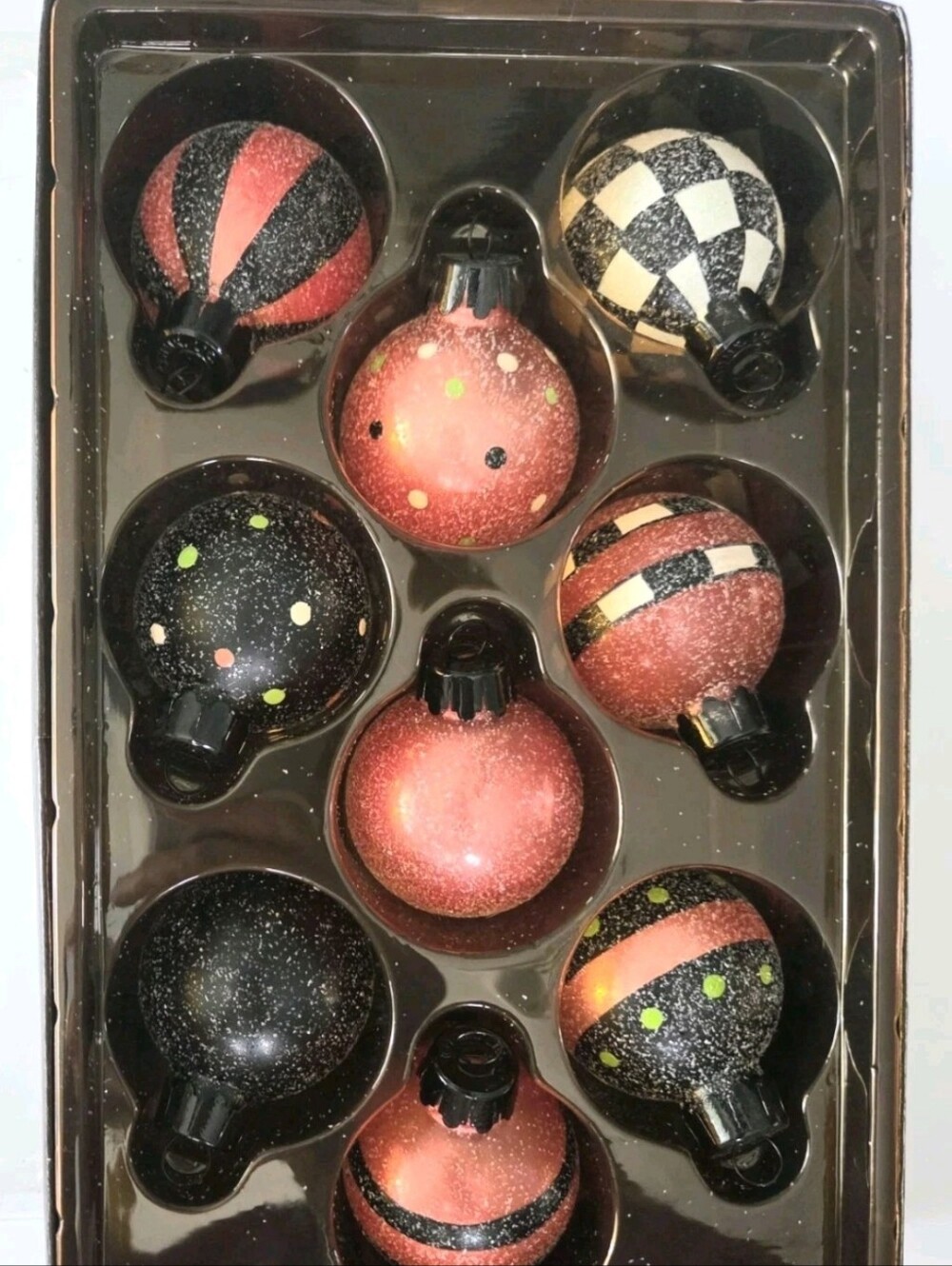 SET OF 9 HALLMARK BLOWN GLASS HALLOWEEN DOTS AND STRIPES  ORNAMENTS 2003 NIB